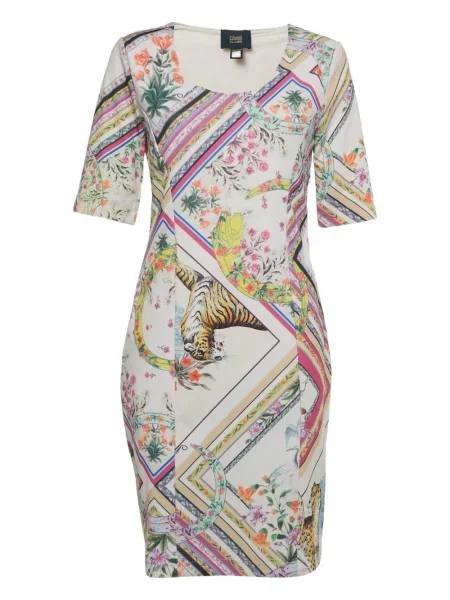 Костюм рокля Cavalli Class на райета с принт розово