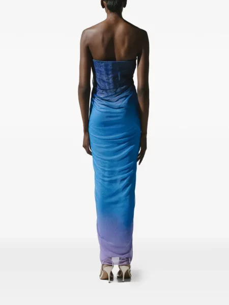 Rochie maxi Baobab drapată fără bretele albastru