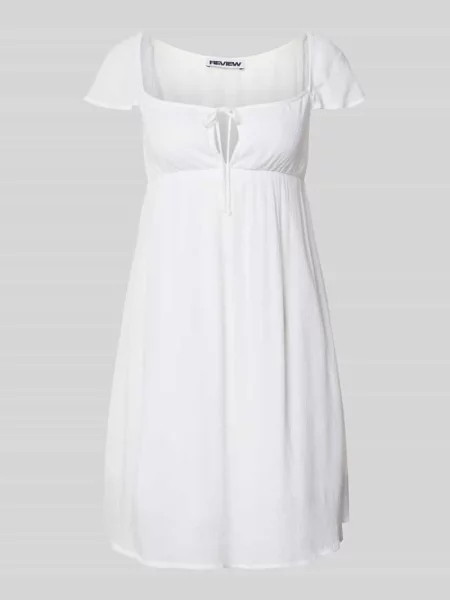Sukienka babydoll z z prostokątnym dekoltem i kokardą Review biała