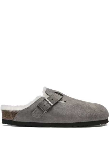 Papuci tip mules Birkenstock din piele de oaie gri