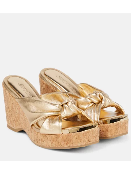 Kožené sandále Jimmy Choo na kline zlatá