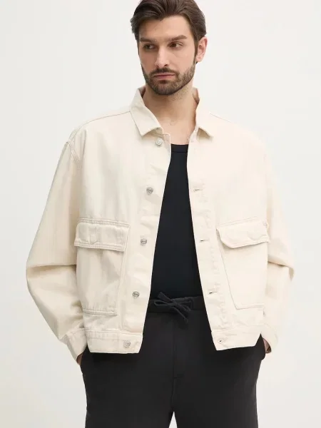 Яке с лен Calvin Klein Jeans преходен модел бежово