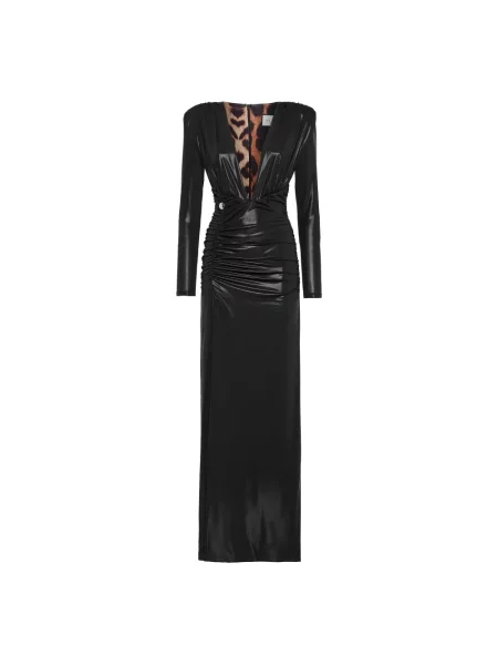 Sukienka maxi Philipp Plein z dekoltem w serek z poduszkami na ramionach czarna