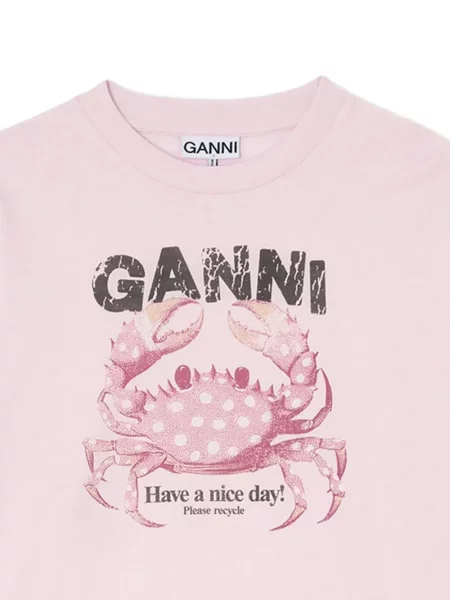 Lung tricou Ganni cu imagine roz