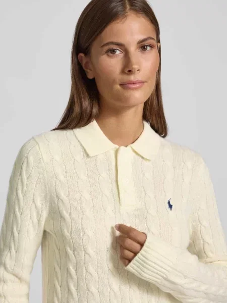 Bluzka z długim rękawem o kroju slim fit z mieszanki wełny z domieszką kaszmiru Polo Ralph Lauren biała