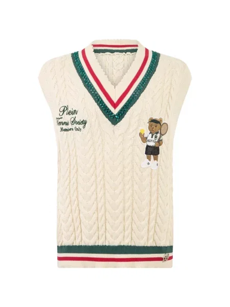 Vestă tricotată Philipp Plein cu broderie tricotate cu decolteu în V