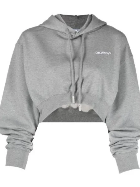 Bluza z kapturem Off-white o krotszym kroju biała