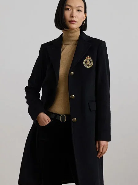 Vlněný kabát Lauren Ralph Lauren přechodný černá