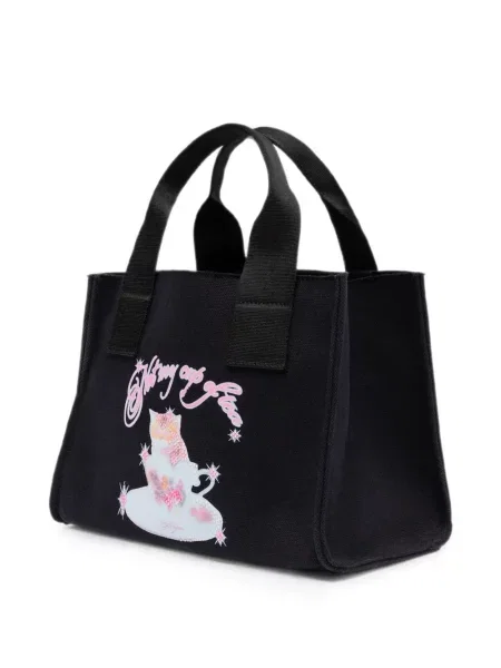 Geantă shopper Msgm cu imagine din canvas negru