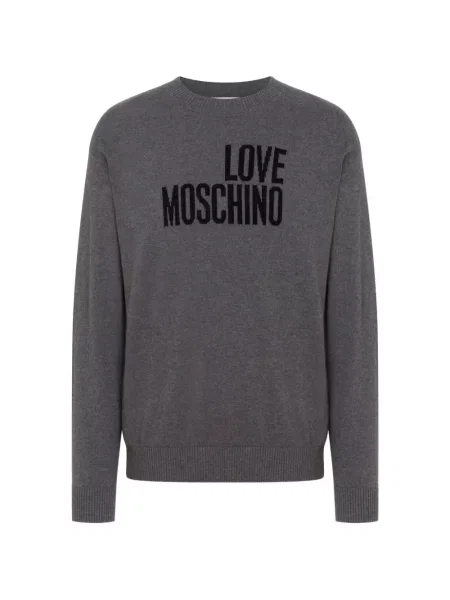 Pulover Love Moschino tricotate cu autograf gri
