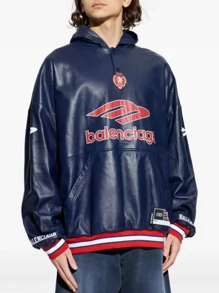 Δερμάτινο hoodie Balenciaga με σχέδιο μπλε