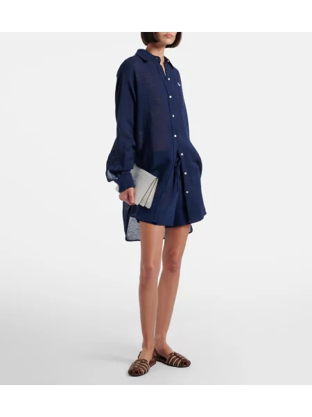 Lanena srajca Polo Ralph Lauren modra