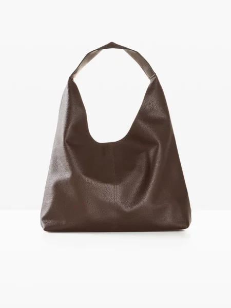 Torba typu shopper o fakturze groszkowanej skóry brązowa