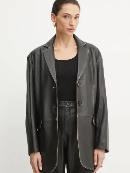 Liviana Conti sacou de piele un singur rand de neted negru