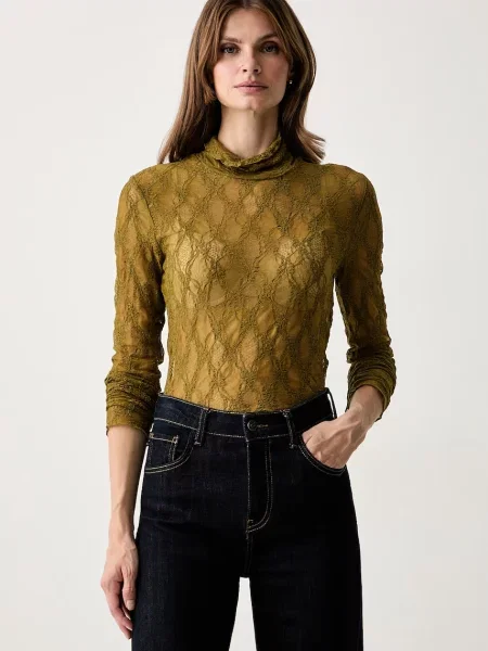 Twinset bluză pentru femei din dantelă verde