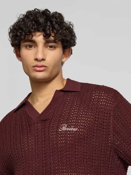 Koszulka polo o kroju slim fit w stylu szydełkowym Review bordowe
