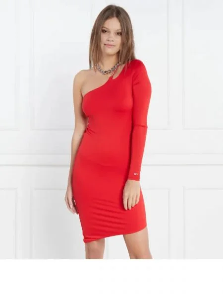 Tommy Jeans Rochie LOGO TAPE BODYCON roșu