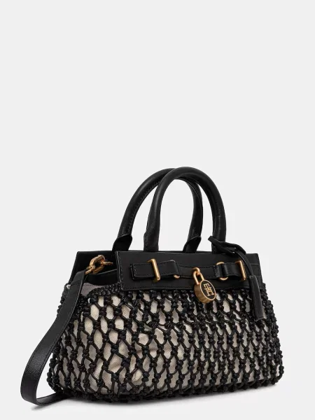 Geantă Tommy Hilfiger American Icon Mini Tote Macrame negru