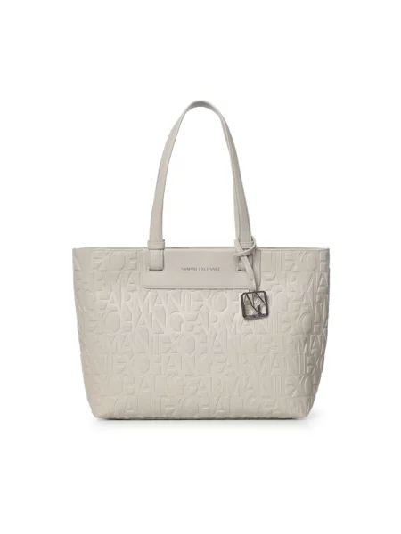 Armani Exchange torebka shopper z imitacji skóry beżowa
