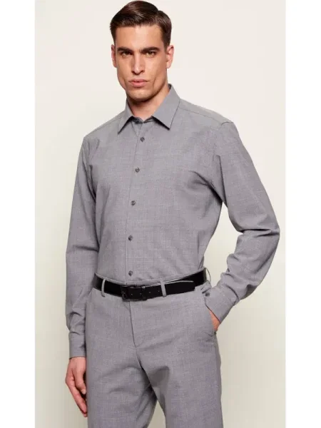 BOSS BLACK De lână cămașă negru
