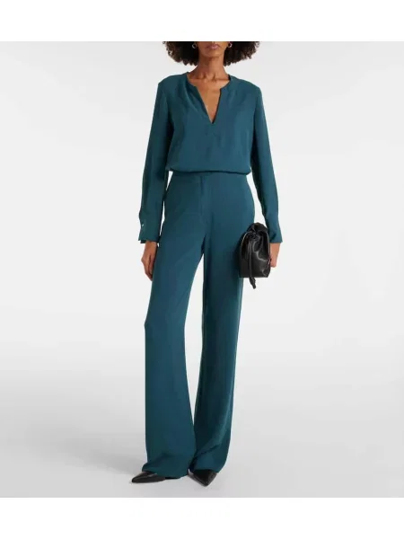 Pantaloni Max Mara cu talie înaltă verde