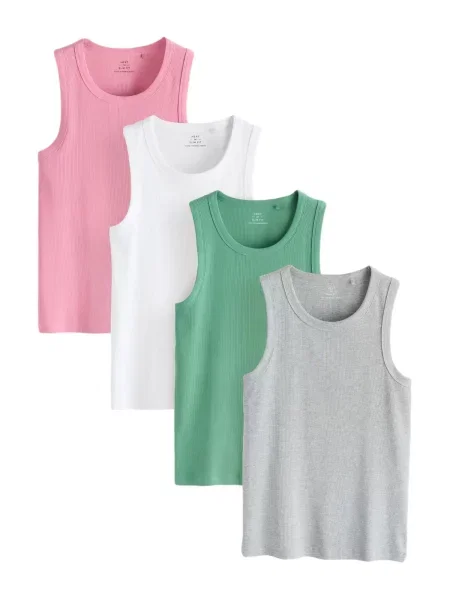 Next Tricou gri amestecat / verde stuf / roz pitaya alb