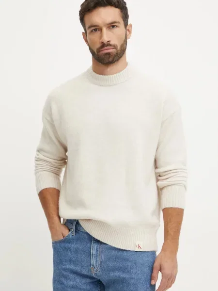 Pulover s primesjo volne Calvin Klein Jeans bež
