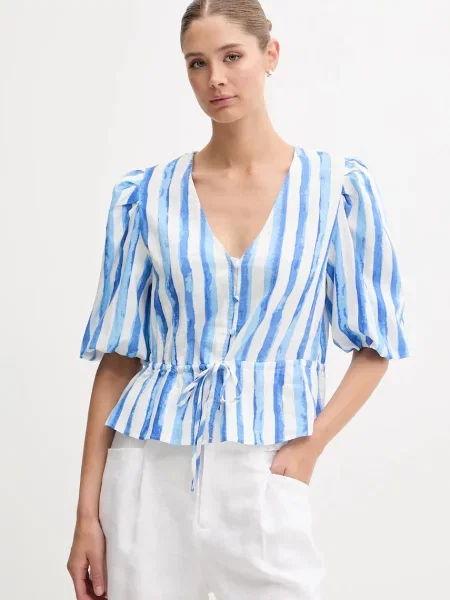 Ленена блуза Pedro del Hierro дамска лилаво с десен синьо