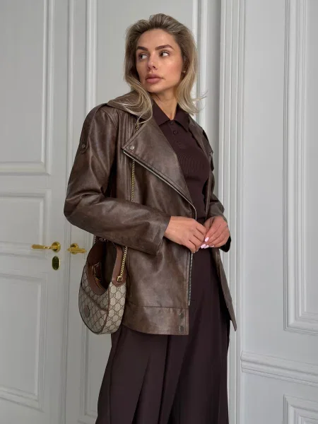 Шкіряна куртка Jadone Fashion Dica_chokol коричневий