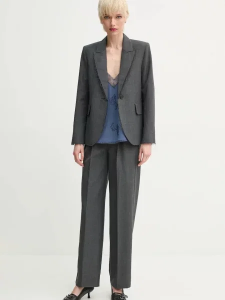 ZADIG&VOLTAIRE spodnie z domieszką wełny szerokie medium waist szary
