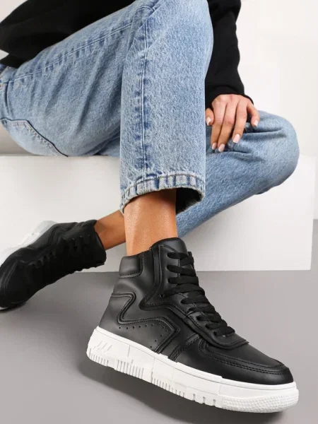 Sneakers cu șireturi gleznă plată Gitaria negri