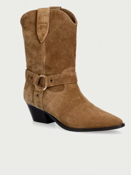 Twinset cizme cowboy pentru femei din piele întoarsă maro