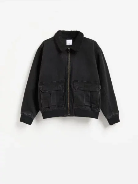 Reserved Geacă bomber din denim gri