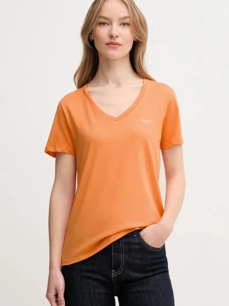 Pepe Jeans tričko MACY V-NECK oranžové