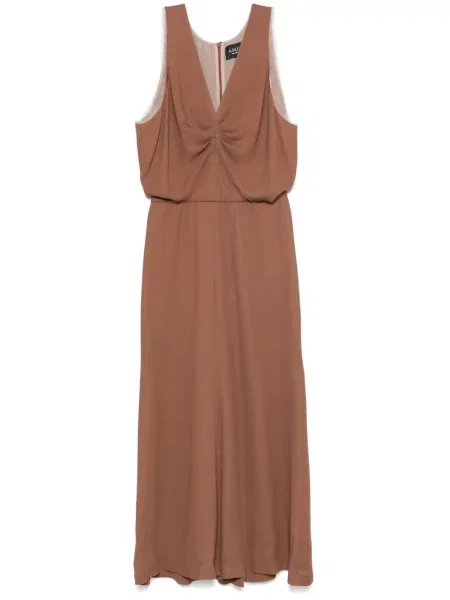 Rochie midi A.m.g. cu decolteu în V până la genunchi de costum maro