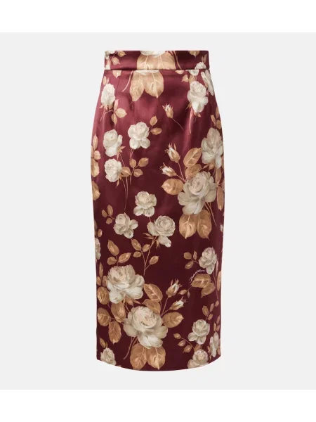 Satynowa spódnica midi Dolce&gabbana z wysoką talią w kwiatki