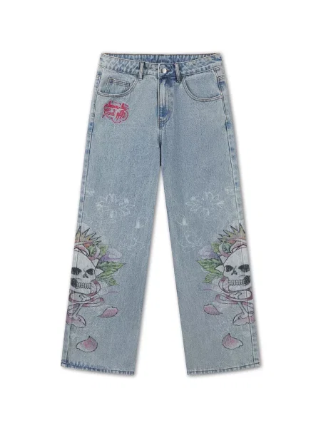 Ed Hardy Jeans Cherry Skull albastru deschis / verde / roșu negru