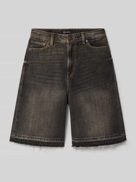 Szorty jeansowe z frędzlami model IRON' Jack & Jones czarne