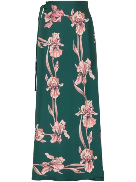 Spódnica La Doublej w kwiatki z nadrukiem zielona