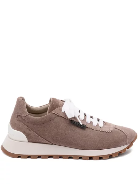Sneakerși Brunello Cucinelli cu șireturi din piele de căprioară maro