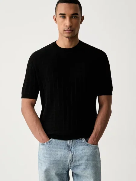 Armani Exchange tricou tricotat pentru bărbați cu vâscoză negru