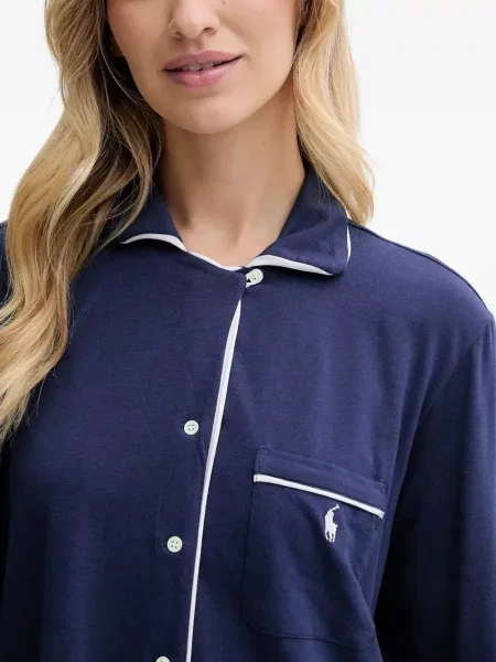 Tricou Polo Ralph Lauren cu decolteu rotund de mătase cu dungi alb