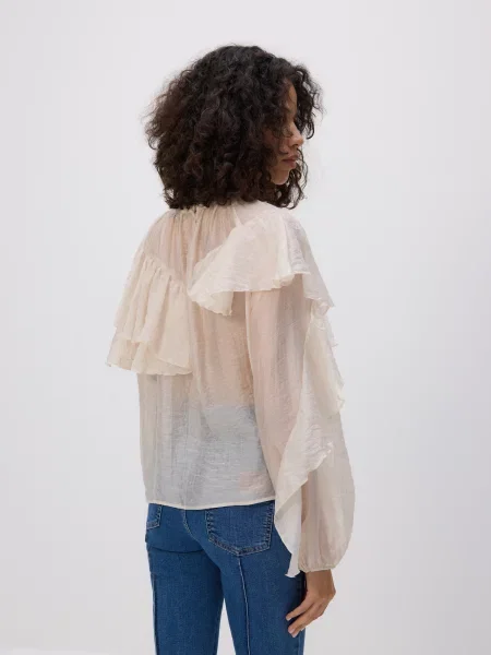 Reserved Блузка з оборками кремовий 