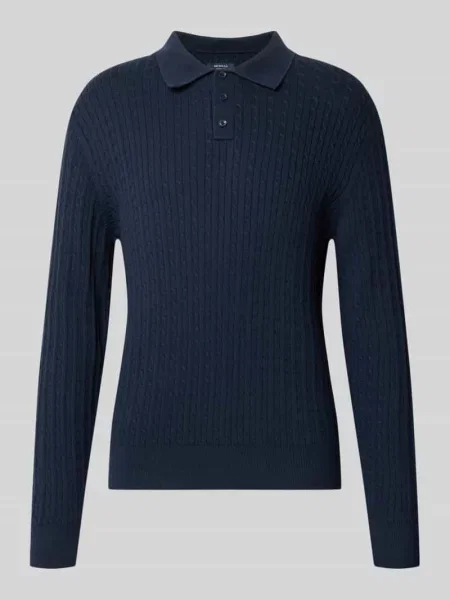 Sweter z dzianiny z kołnierzykiem polo Mcneal granatowa