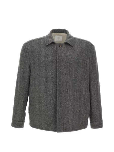 Geacă cămașă Eleventy de lână cu model herringbone gri