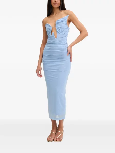 Rochie midi Bardot cu volane albastru