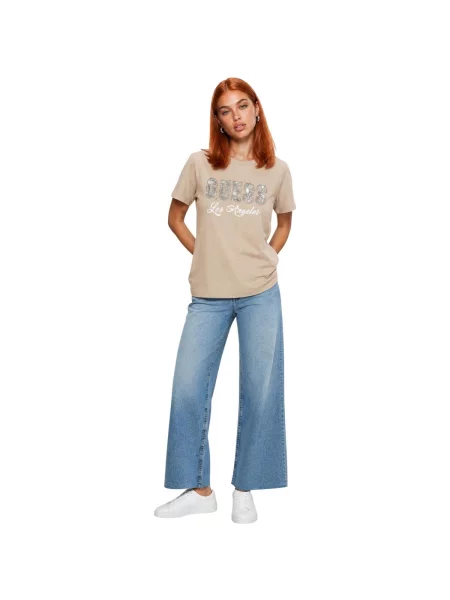 Tricou Guess cu model piele de șarpe bej