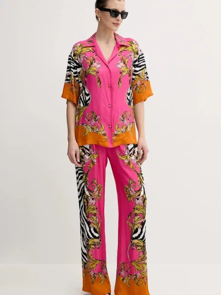Брюки Versace Jeans Couture с высокой посадкой розовые