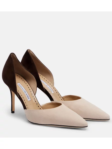 Pantofi cu toc Manolo Blahnik din piele de căprioară bej