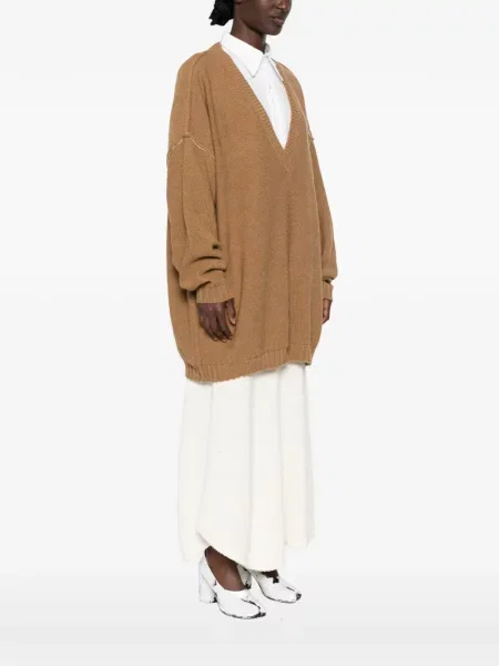Pulover Mm6 Maison Margiela cu decolteu în V maro